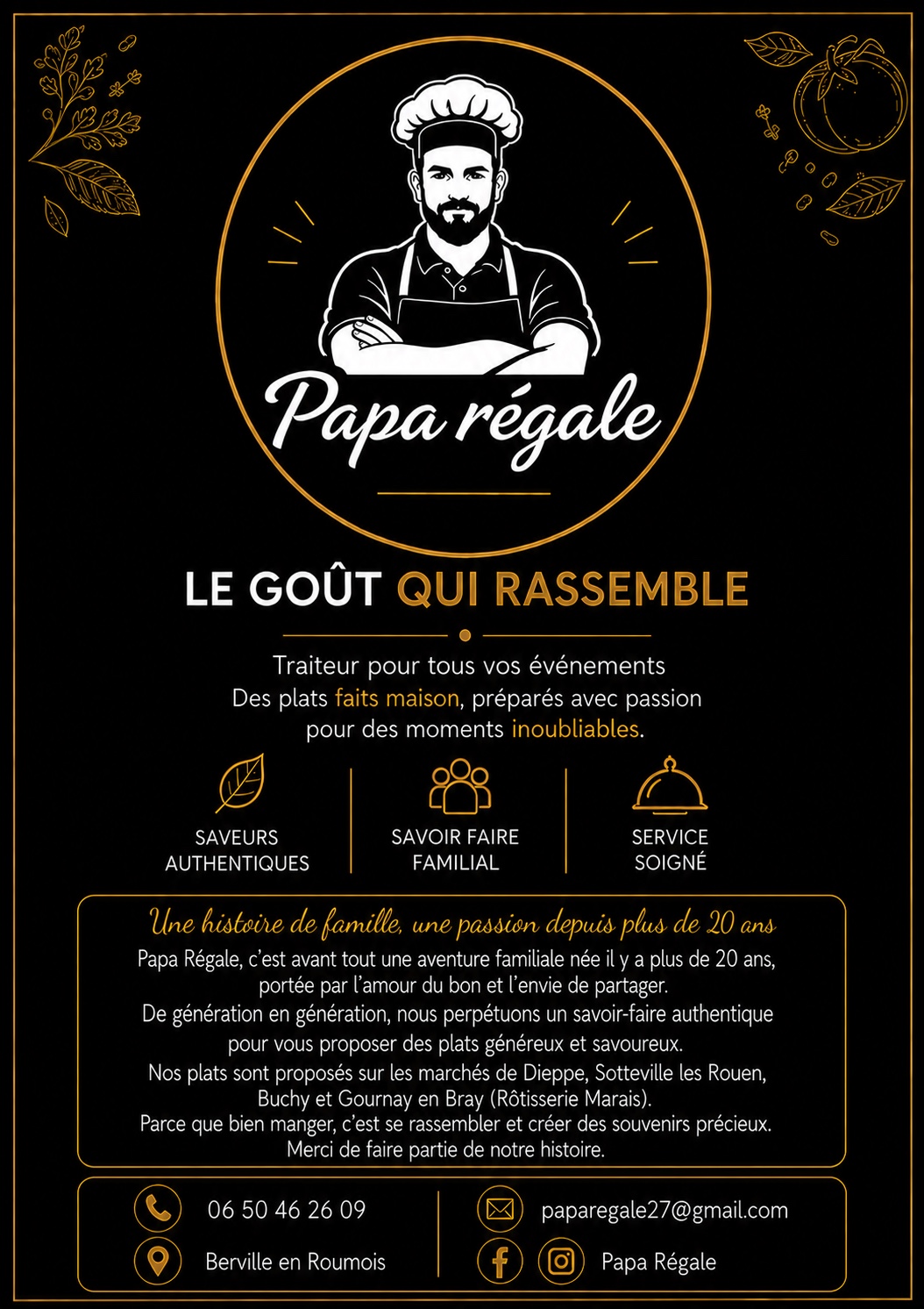 Flyer de présentation Papa Régale, traiteur familial